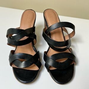 Crevo Black Leather Strappy Slip-On Sandals Size‎ 9